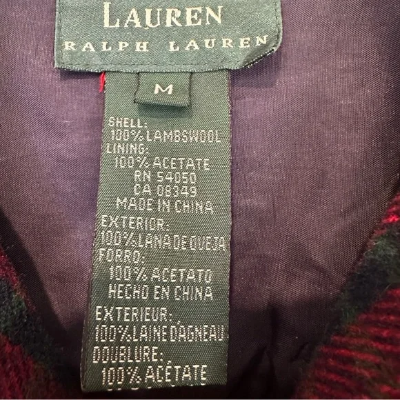 Ralph Lauren Women’s Red and Navy 100% Lambswool Zippered Shirt - Picture 4 of 5